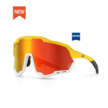 MORPHER Convertible Cycling sunglasses with ZEISS optics and UV400 protection on a reflective surface