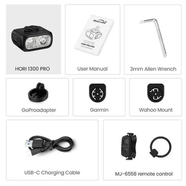 Magicshine Hori 1300 Pro ANT+ bike light mounted on bicycle handlebar