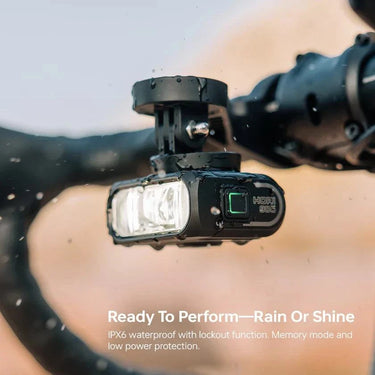 Magicshine HORI 900 dual mounted bike light on handlebars and helmet
