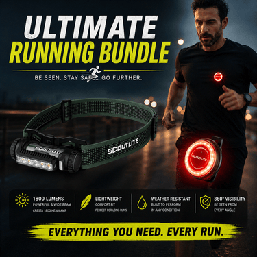The Ultimate Ruunning Bundle featuring Scoutlite Cresta 1800 headlamp and Blinko visibility light