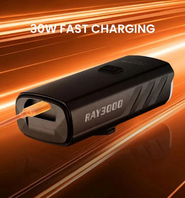 Magicshine Ray 3000 high-output endurance bike light mounted on a bicycle handlebars