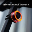 Magicshine Vivee 50 Halo smart bicycle taillight glowing red at night