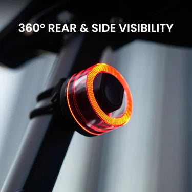 Magicshine Vivee 50 Halo smart bicycle taillight glowing red at night