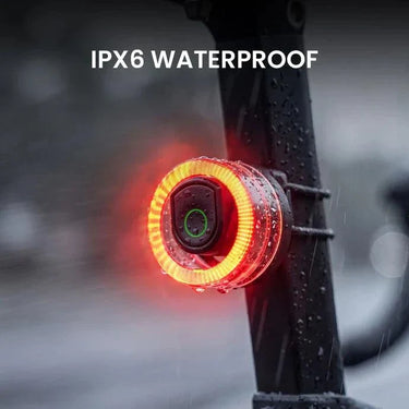 Magicshine Vivee 50 Halo smart bike taillight glowing red at night
