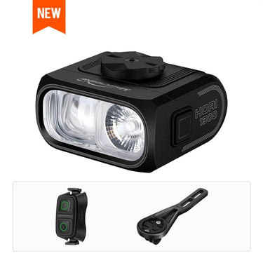 Magicshine HORI 1300 dual mounted bike light on handlebars and helmet